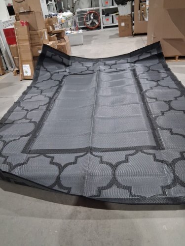 DEORAB Outdoor Reversible Rug -9FT x 12FT- BLACK/WHITE image 4