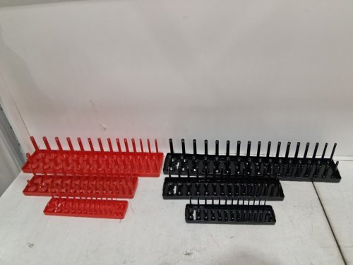 6PC hedume Socket Organizer Drive Deep and Shadow Socket Holders Tray Set - 1/4", 3/8" , 1/2" - RED SAE & Black Metric image 2