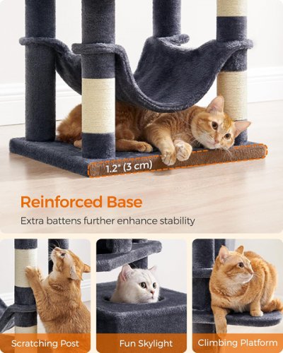 feandrea multi-level cat tree tower - 59.5" x 20.6" x 20.8" - 55LBS CAP - dark grey (model: pct192g01v1) image 2