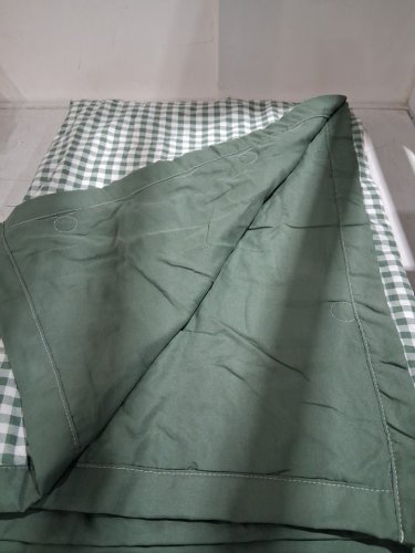 reversible gingham check comforter -Twin XL - 68" × 90" - green/white image 2