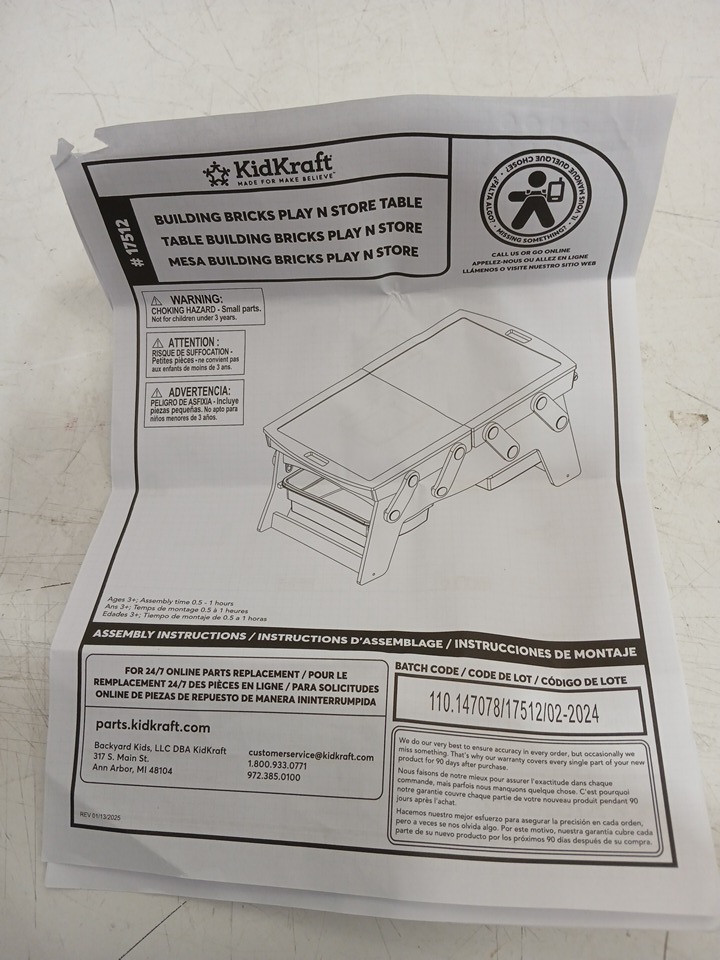 KidKraft Building Bricks Play N Store Table - 35.5" x 19" x 11" - natural/blue (Model: 17512) image 2