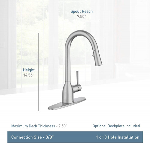 Moen Adler One-Handle High Arc Pulldown Kitchen Faucet with Power Clean and optional deck plate - Spot Resist Stainless (MODEL: 87233SRS) image 2