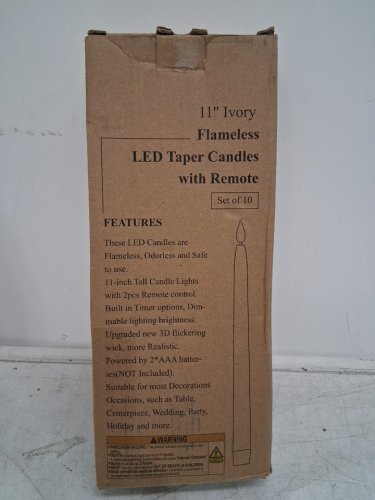 10pc led real wax flameless taper candles with remote timer - 11" - ivory image 2