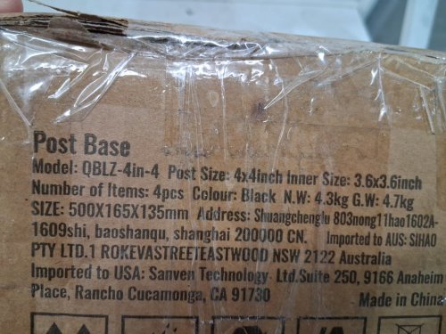 4PK POST ANCHOR BASE with Hardware - 4" x 4" - BLACK (model: qblz-4in-4) image 5