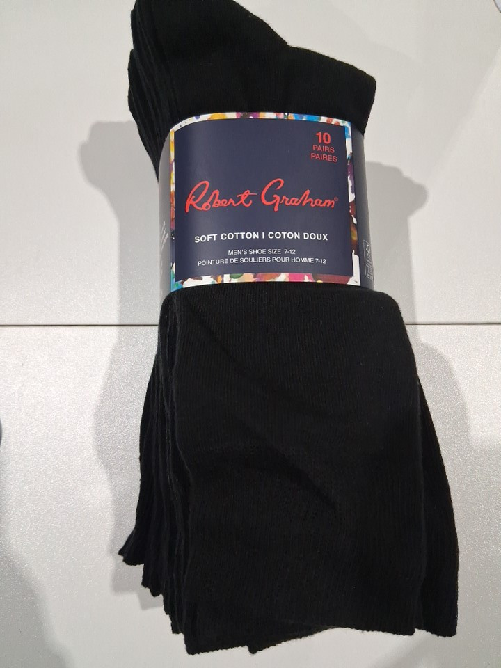 10PR MEN'S robert graham soft cotton classic knit socks - shoe size 7-12 - black - (style: 6999293) image 3