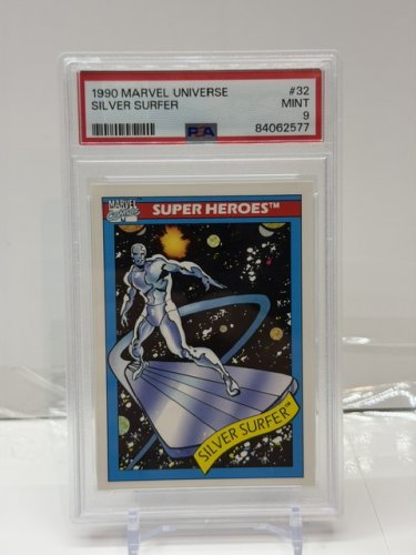 PSA GRADED 9 MINT 1990 MARVEL UNIVERSE SILVER SURFER CARD (#32) image 2