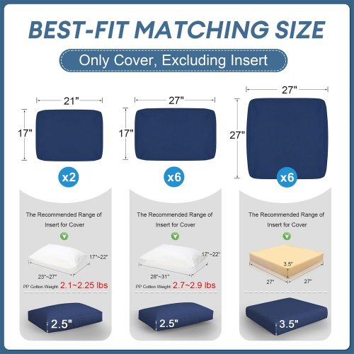 14PC outdoor patio cushion covers with uv/fade protection - 27" x 27" - navy blue (model: b662-0lf-pecc-navy) image 2