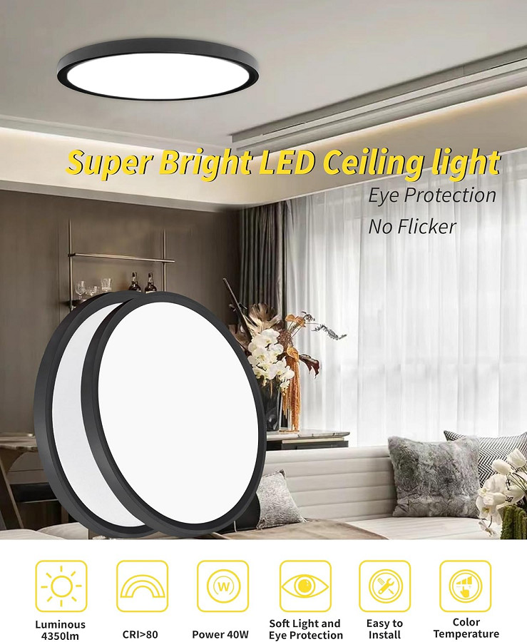 2pk Bright Future Lighting round LED Flush Mount Ceiling Light Fixture - 20" - black (model:BFL20-D500H25-40W) image 2