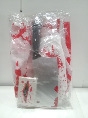 35PC Purple star bloody HALLOWEEN COSTUME set - apron, cap, gloves, knife and tattoos image 4