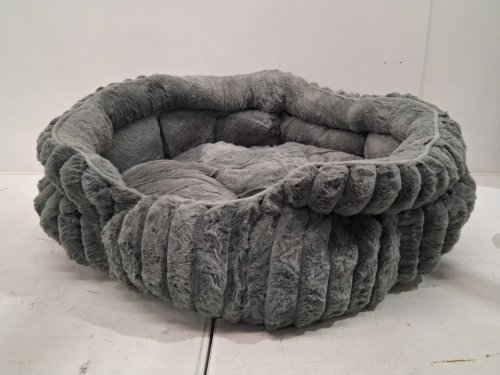 bedsure comfyfleece round corduroy pet bed - medium (23"x8.5") - grey image 3