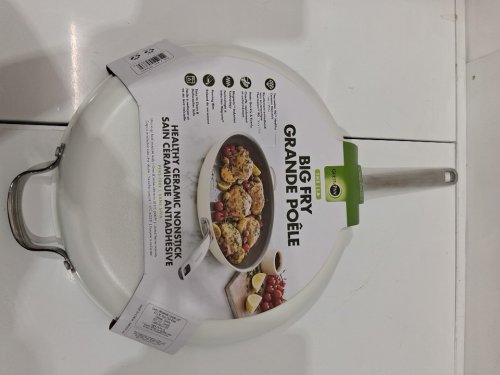 GREENPAN "THE BIG FRY" FRYPAN NON-STICK, PFAS-FREE, DISHWASHER SAFE & OVEN SAFE - 14" - CREAM (MODEL: 1972977) image 3