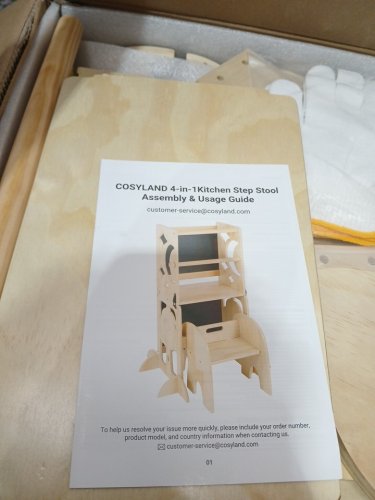 COSYLAND TODDLER 4-IN-1 WOODEN FOLDABLE STANDING TOWER WITH BLACKBOARD - 1.5 TO 3 YEARS - NATURAL WOOD (MODEL: CS000197-1-CA) image 4
