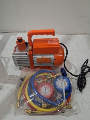 AC Single Stage Rotary Vane HVAC Air Vacuum Pump and Manifold Gauge Set with Hoses and Storage Bag - 3.5 CFM - 120V - Multicolour (Model: VP125 image 3