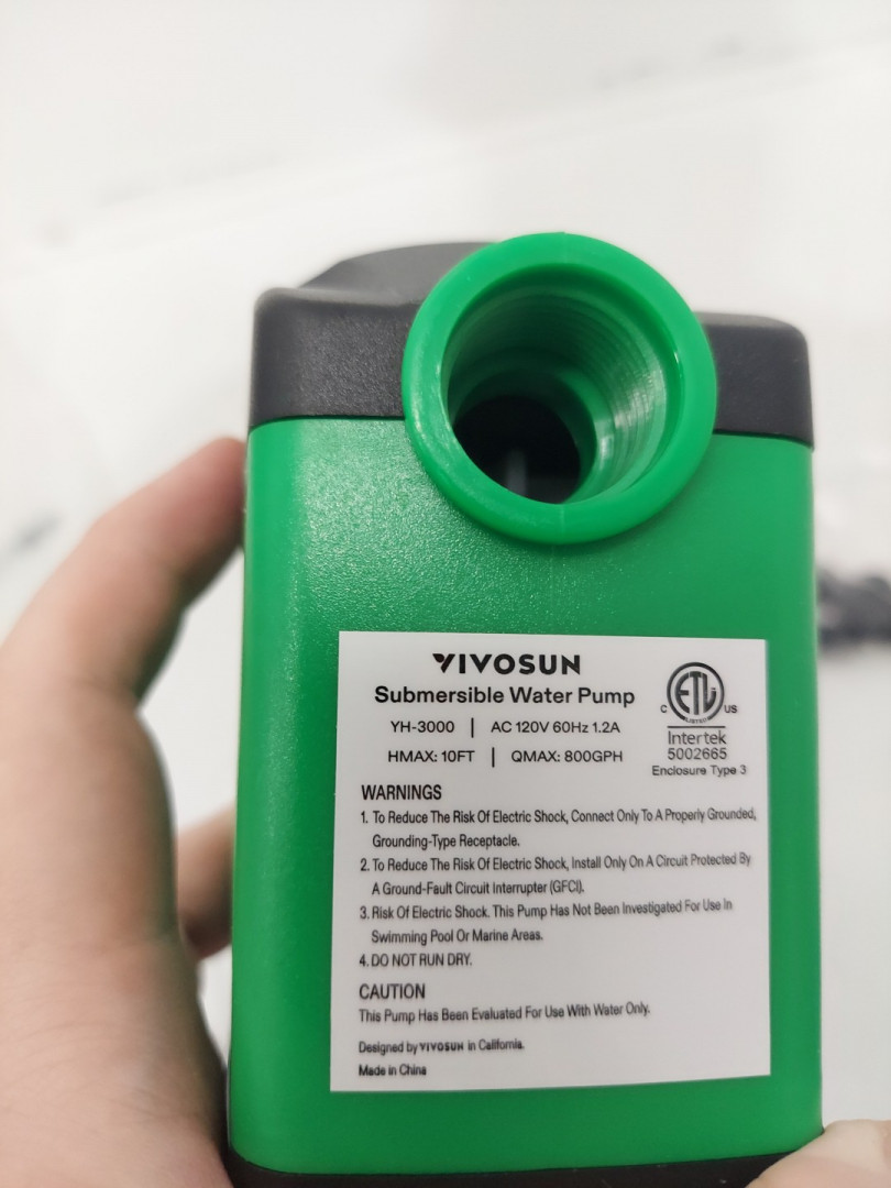 VIVOSUN Submersible Pump for Fish Tank, Hydroponic Systems & MORE with 4 Nozzles - 850GPH - 60W - GREEN (MODEL: YH-3000) image 4