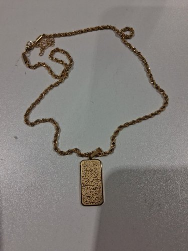 engraved ayatol kursi "آية الكرسي" rectangle double sided pendant twist chain necklace for protection - 21" - 23"/3mm width adjustable chain/ 30mm x 15mm pendant - gold image 3
