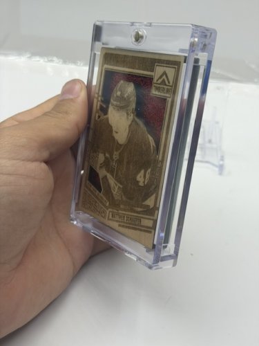 CRACK'N CARVE CUSTOM MADE TIMERLINE MATTHEW SCHAEFER WOODEN DIE CUT CARD RED SHIMMER image 3