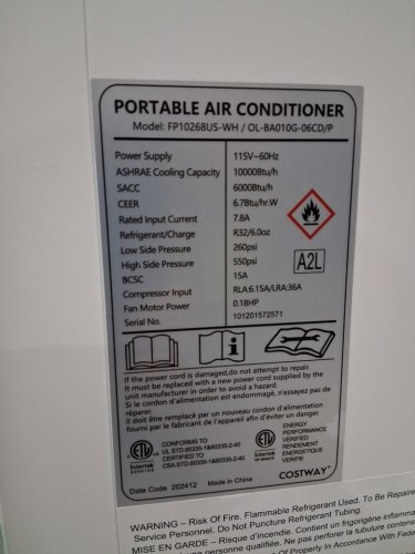 COSTWAY 3-in-1 Portable Air Conditioner fan and dehumidifier with led display and remote - 10000BTU - white - (Model: FP10268us-wh) image 13