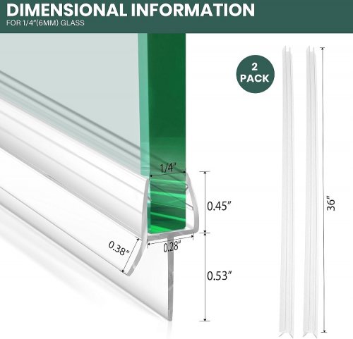 2PK waterproof & durable Bathroom Shower Door Seal Strip - for 1/4" glass - 36" / each - Clear (Model: XJ2-6) image 2