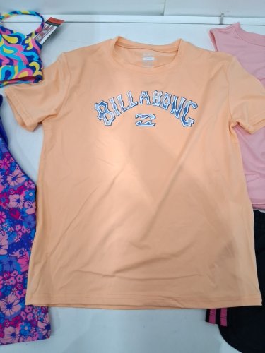 5 ASSORTED GIRL'S CLOTHES - 2 SWIM TOPS, 1 SHIRT, 1 TANK TOP, 1 SHORTS - MEDIUM (7/8) - PINK/PURPLE/ORANGE/BLACK image 3