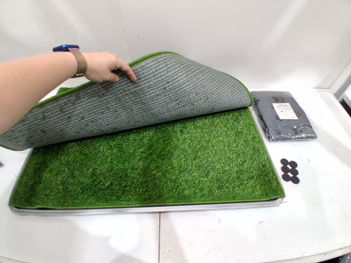 4pc Pawaboo Stainless Steel Dog Grass Pad with Tray AND TWO GRASS PADS - 28" x 20" - stainless/green image 3