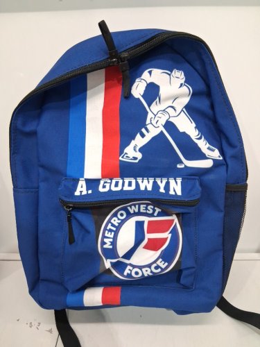 Metro West Force Kids Hockey Backpack with custom name "A. GODWYN" - BLUE image 2