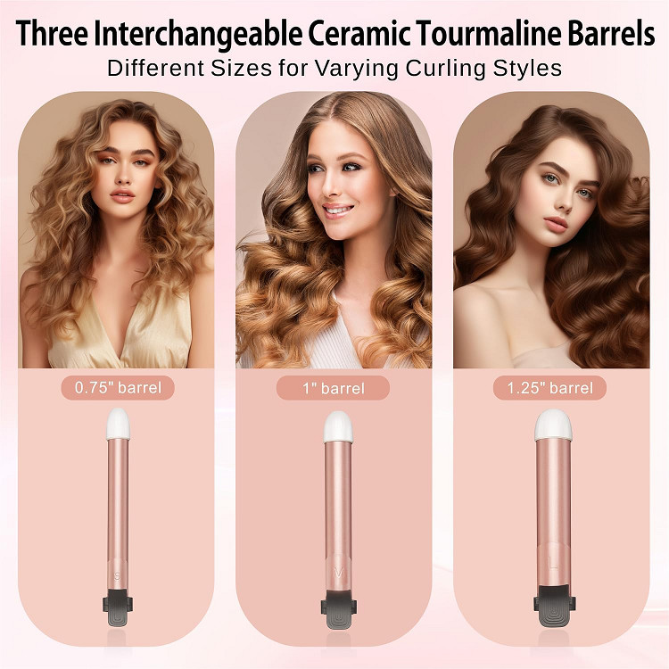 top4ever 3-in-1 automatic rotating hair curler with 3 sizes replaceable barrels - rose gold.(model: sw01). image 3