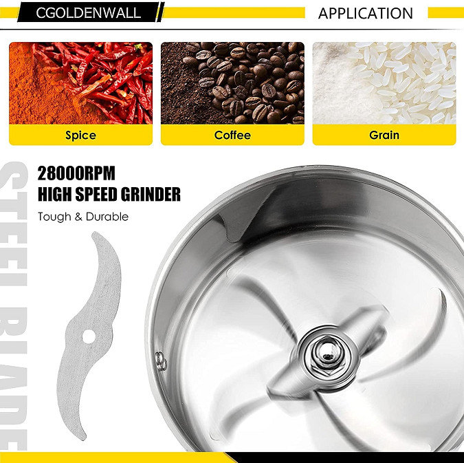 CGOLDENWALL SWING TYPE HIGH SPEED ELECTRIC GRAIN GRINDER MILL 300G - STAINLESS STEEL - (MODEL: HC-300) image 3