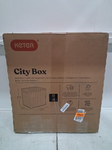 KETER CITY WEATHERPROOF RESIN DECK STORAGE BOX - 30GAL - BEIGE (MODEL: 263755) image 2