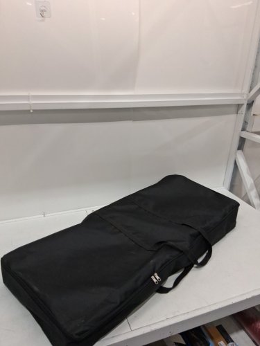 vevor folding table for bar/trade shows/home with carry bag velcro fabric shield and shelf - 38" x 34" x 15" - 110lb cap - black/silver - (model: DX9930) image 2