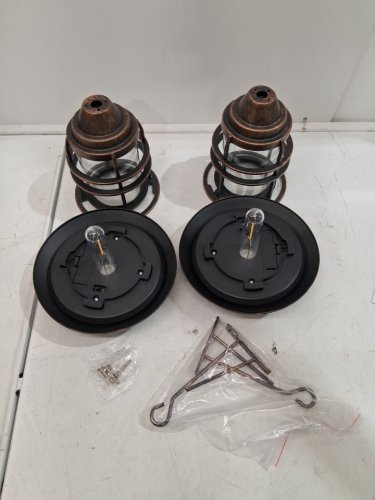 2PK SECURITY SOLAR HANGING OUTDOOR WALL-MOUNT LANTERN LIGHT FIXTURE - 11"X6.7" - bronze image 2