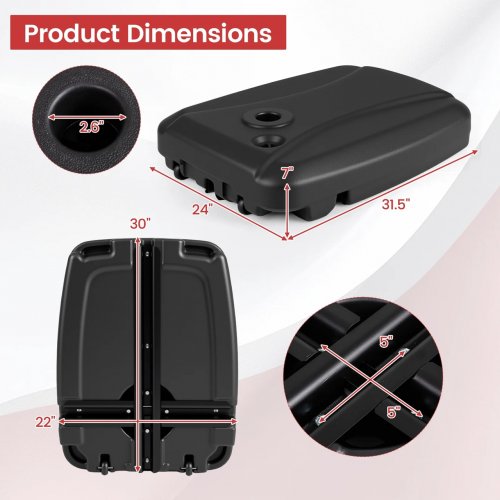 costway Fillable Patio Umbrella Base with Wheels and Crossed Base - 2.6" hole -225lbs cap - black (model: np13077) image 2