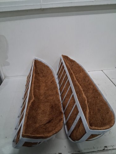 2PK Metal Deck Railing Flower PLANTERS with Coco Liners - 30" - WHITE/BROWN image 3