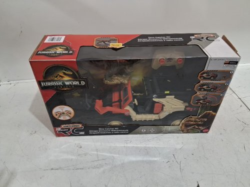 4pc mattel matchbox hot wheels Jurassic World Dominion rc remote control Jeep Gladiator car with remote dinosaur figure and automatic grabbing claw - beige/blue/black (MODEL: GYD27) image 2