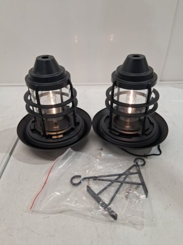 2PK DERAYSION SECURITY SOLAR HANGING OUTDOOR WALL-MOUNT LANTERN LIGHT FIXTURE - 15LM - BLACK image 2