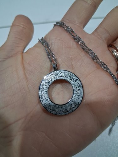 engraved ayatol kursi "آية الكرسي" hollow round pendant chain necklace for protection - 20" - 22"/2mm width adjustable chain/ 1" pendant - silver image 4
