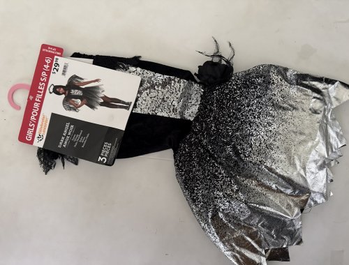 GIRL'S WAY TO CELEBRATE DARK SPARKLE ANGEL COSTUME (DRESS ONLY) - SMALL / 4-6 - BLACK/SILVER image 2