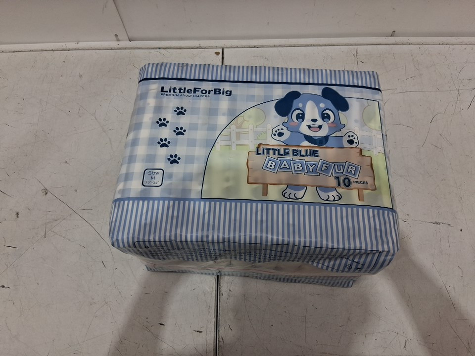 10PK LittleForBig Little Blue Cloth Back Adult Diapers - M 28" - 38" - Blue/White image 2