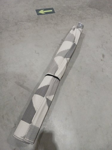 LARGE OUTDOOR GEOMETRIC AREA RUG - 7.6FT X 5FT - GREY/WHITE image 2