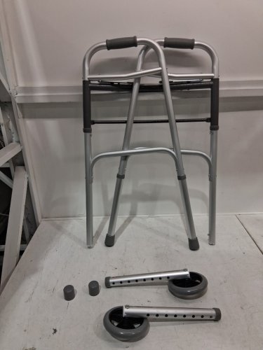 MEDLINE GUARDIAN ADJUSTABLE ALUMINUM 2-BUTTON FOLDING WALKER - 300LBS CAPACITY - GREY (MODEL: MDS86410W54H) image 3