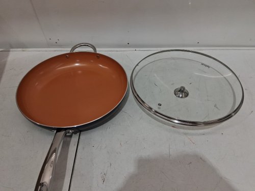 Michelangelo Large Nonstick Induction Compatible Ceramic Skillet with Lid - 14" - Orange / Silver (Model: A800175) image 3