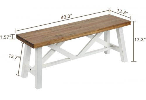 WNUTREES FARMHOUSE RUSTIC SOLID WOOD BENCH - 43" X 13" X 17" - WHITE/BROWN (MODEL: FZCY011WT) image 2