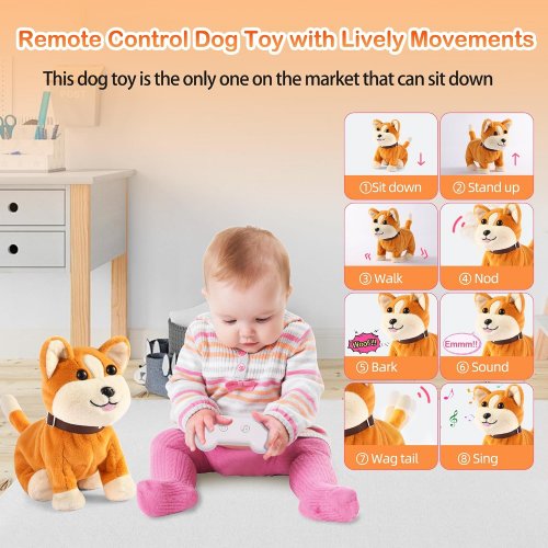kindenwinn Corgi Plush Puppy Toy with remote/touch/voice control - brown (MODEL: T513) image 2