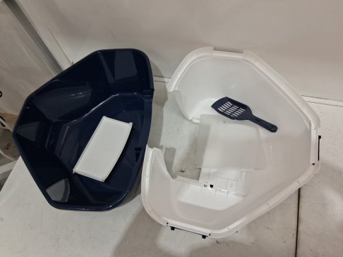 IRIS Large Hooded Corner Litter Box with Scoop-  14" - Navy blue (MODEL:588426) image 2