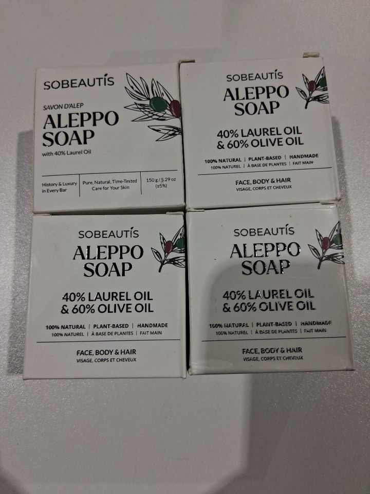 4 sobeautis aleppo soap with 40% laurel oil and 60% olive oil for face, body, and hair - vegan - 150g/5.29oz each image 3