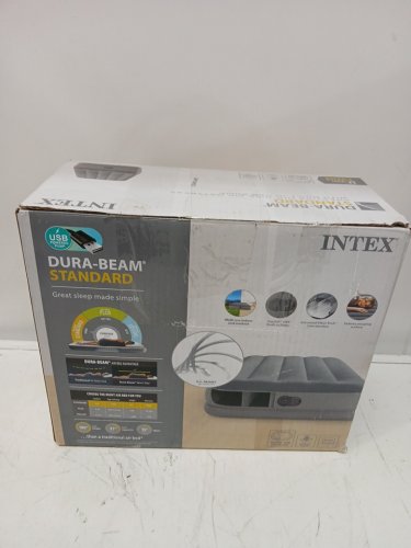 intex dura-beam standard prestige air mattress with built-in usb electric pump - Twin - 39" x 65" x 12" - grey (model: 64112e) image 2