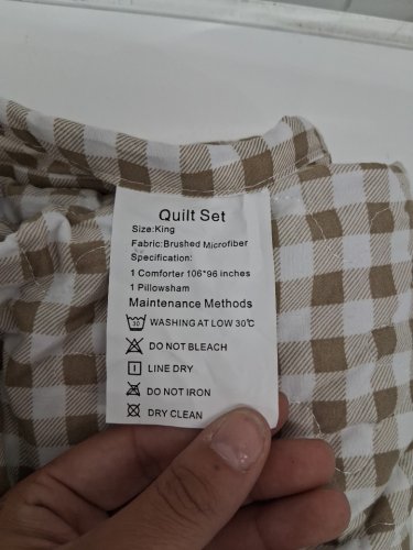 3pc NSNLGSGC Summer Bedspread Quilt Set - King - Tan gingham image 3