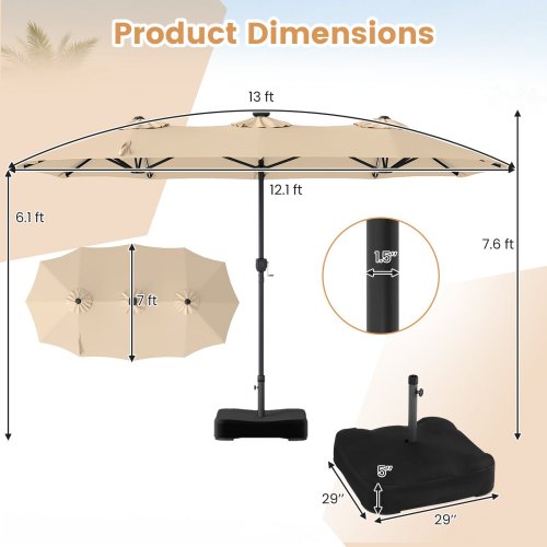 Costway double sided patio umbrella - 13ft x 7ft - beige - (model: np13435us-be) image 2