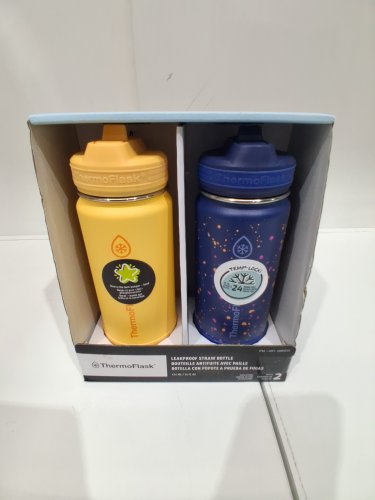 2PK THERMOFLASK DOUBLE VACUUM INSULATED STAINLESS STEEL WATER BOTTLES WITH LEAK PROOF LID - 16oz - yellow/blue speckle (model: 1780559) image 2