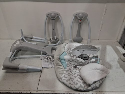 Ingenuity 2-in-1 convertme compact portable baby swing & seat with vibrations & nature sounds - battery powered - 20lbs max - raylan theme/grey (model: ‎12189) image 3