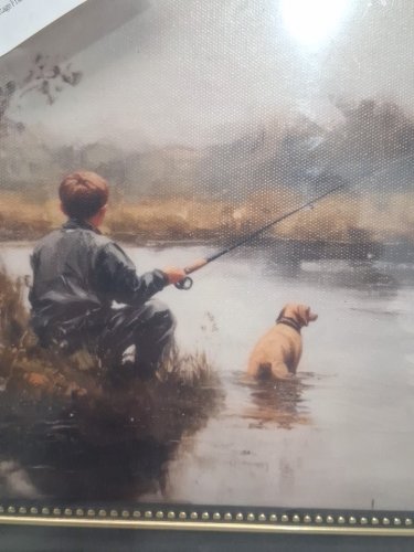 Framed Vintage Fishing Boy and puppy Canvas Wall Art - 11" x 9" image 4